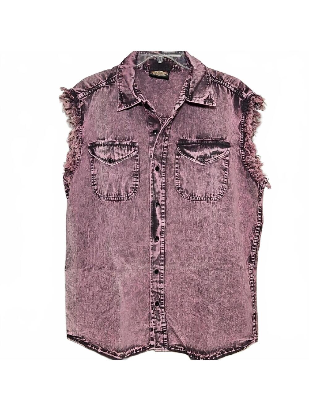 Biker's Pride | Pink-Purple Sleeveless Denim Shirt | M - Picture 1 of 3